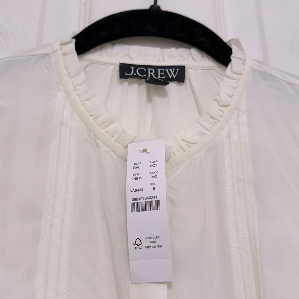 NWT J.Crew Lace Trim Pintuck Top in Crepe de Chine